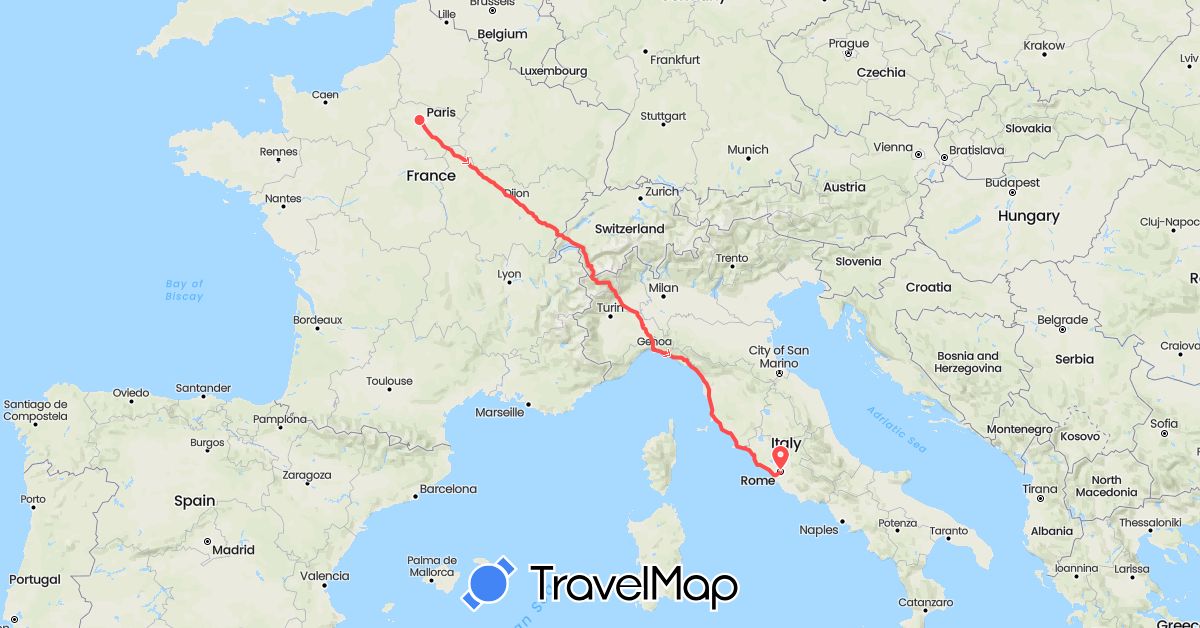 TravelMap itinerary: driving, gps route in Italy (Europe)